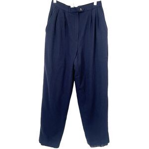 Vintage High Waist Worsted Wool Pleated Trouser Pants Sz 8 Waist 26 Lined‎ Blue